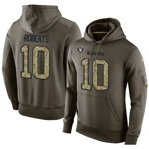 NFL Men's Nike Oakland Raiders #10 Seth Roberts Stitched Green Olive Salute To Service KO Performance Hoodie